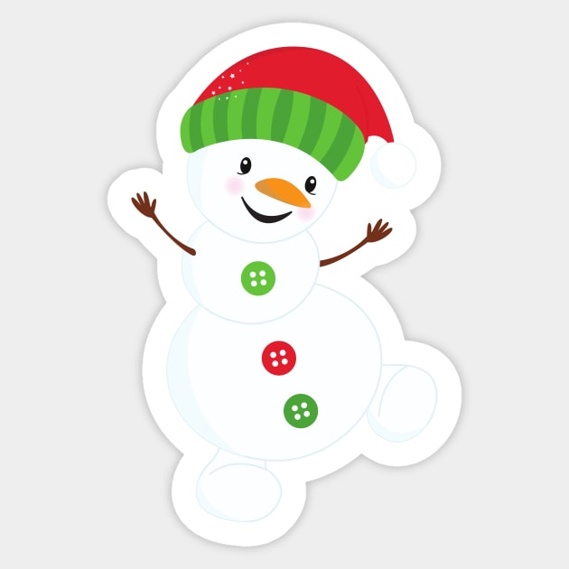 Christmas Snowman, Buttons, Hat, Carrot Nose, Xmas Sticker by Jelena Dunčević